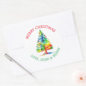 Vroege kerstkerstboom met Waterverf Ronde Sticker (Envelop)