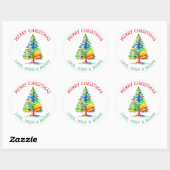 Vroege kerstkerstboom met Waterverf Ronde Sticker (Vel)