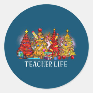 Vroege kerstleraar kerstbomen Tie Dye Ronde Sticker