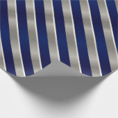 Vroege kerstmarineblauw, zilver en witte strepen cadeaupapier (Hoek)