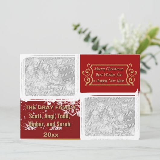 Vroege Kerstmis, dubbelzijdig 3-fotofeestkaart Feestdagenkaart (Staand voorkant)