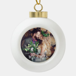 Vroege Kerstmis in penseel als Mr. & Mrs Wedding Keramische Bal Ornament