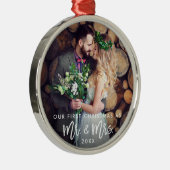 Vroege Kerstmis in penseel als Mr. & Mrs Wedding Metalen Ornament (Rechts)