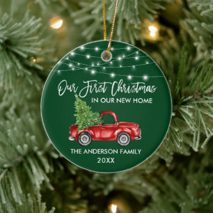 Vroege Kerstmis in penseel script: Groene lantaarn Keramisch Ornament