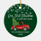 Vroege Kerstmis in penseel script: Groene lantaarn Keramisch Ornament (Voorkant)