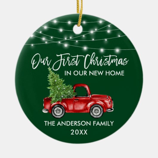 Vroege Kerstmis in penseel script: Groene lantaarn Keramisch Ornament (Voorkant)