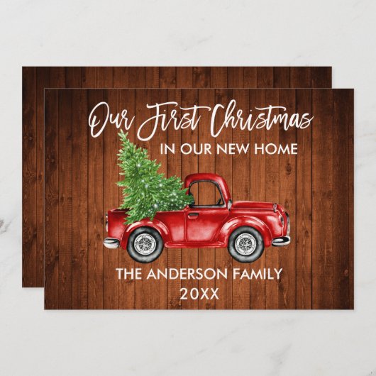 Vroege Kerstmis nieuwe home Truck in penseel Scrip Feestdagenkaart (Voorkant / Achterkant)