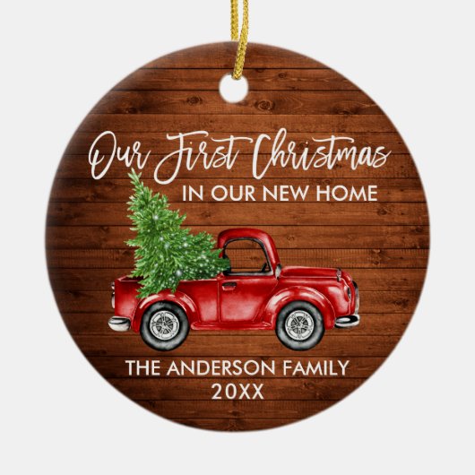 Vroege Kerstmis nieuwe home Truck in penseel Scrip Keramisch Ornament (Voorkant)