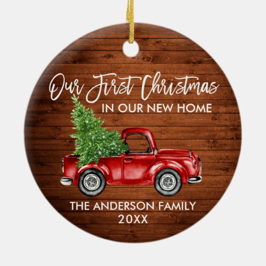 Vroege Kerstmis nieuwe home Truck in penseel Scrip Keramisch Ornament (Achterkant)