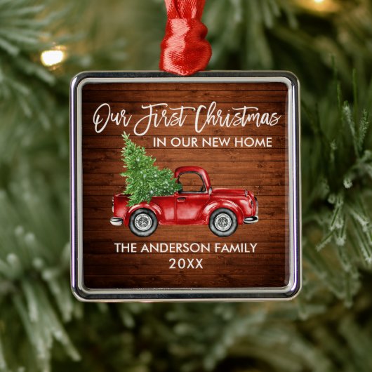 Vroege Kerstmis nieuwe home Truck in penseel Scrip Metalen Ornament (Boom)