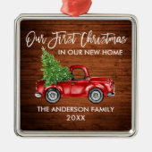 Vroege Kerstmis nieuwe home Truck in penseel Scrip Metalen Ornament (Voorkant)