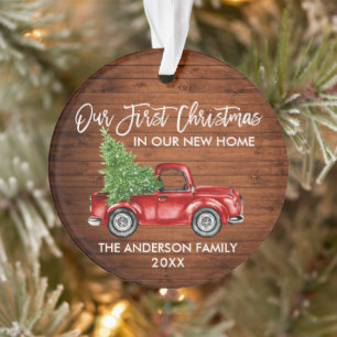 Vroege Kerstmis nieuwe home Truck in penseel Scrip Ornament
