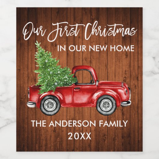 Vroege Kerstmis nieuwe home Truck in penseel Scrip Wijn Etiket (Enkel label)