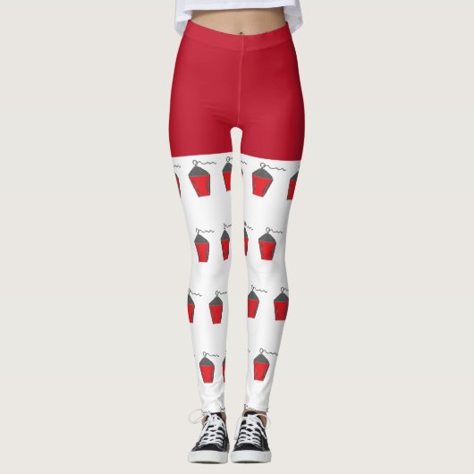 Vroege Kerstmis Rood Bryn Mawr Lantern Witte Leggi Leggings (Voorkant)