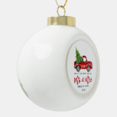 Vroege Kerstmis Rood met penseelscript Keramische Bal Ornament (Links)