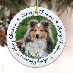 Vroege Kerstmis, unieke Trendy Blue Pet Dog Foto Keramisch Ornament