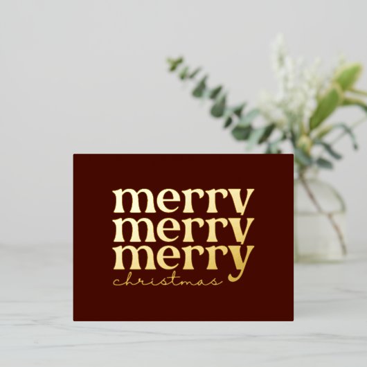 Vroege kersttekst groet rood goud folie feestdagen briefkaart (Staand Voorkant)