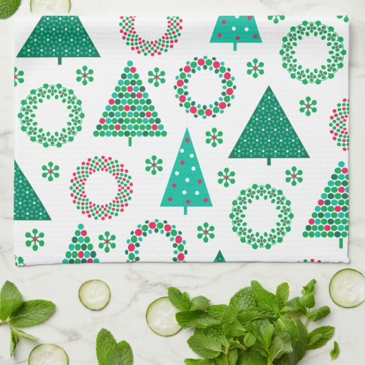 Vroege kersttouwen en bomen theedoek (Gevouwen)