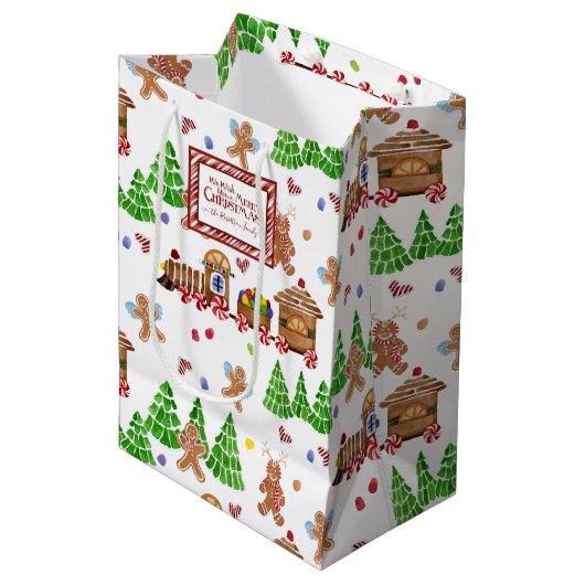 Vroege kersttrein Gingerbrood Man Tree Family Medium Cadeauzakje (Voorkant Gekanteld)