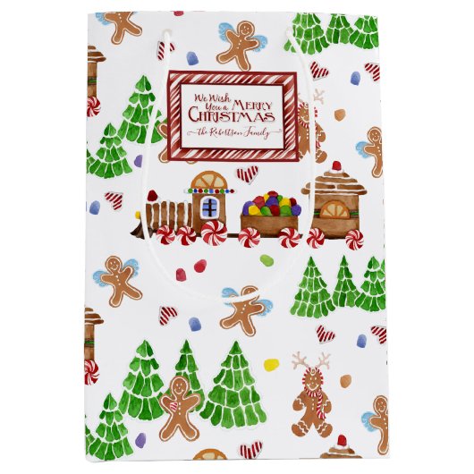 Vroege kersttrein Gingerbrood Man Tree Family Medium Cadeauzakje (Voorkant)
