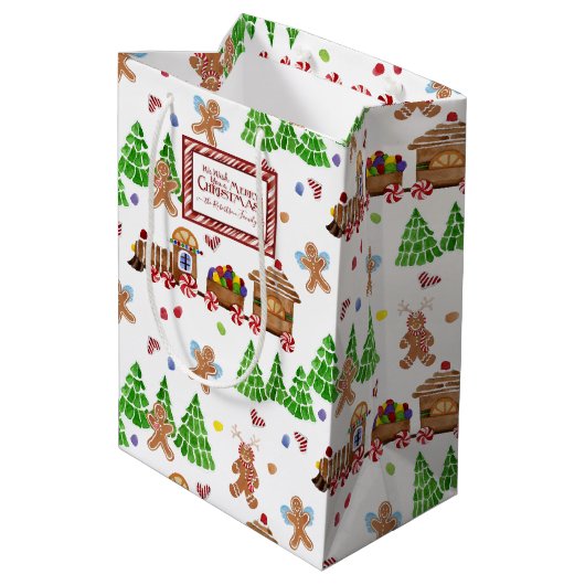 Vroege kersttrein Gingerbrood Man Tree Family Medium Cadeauzakje (Achterkant Gekanteld)