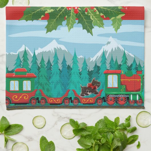 Vroege kersttrein theedoek (Gevouwen)