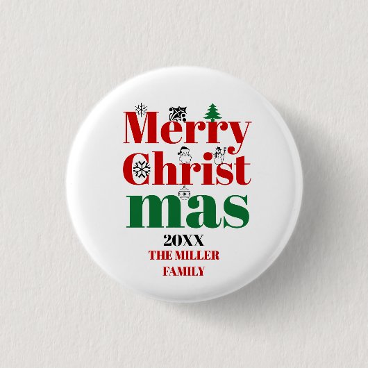 Vroege kersttypografie en  elementen ronde button 3,2 cm (Voorkant)