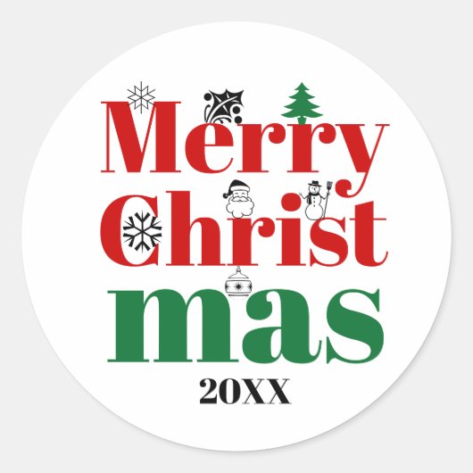 Vroege kersttypografie en  elementen ronde sticker (Voorkant)
