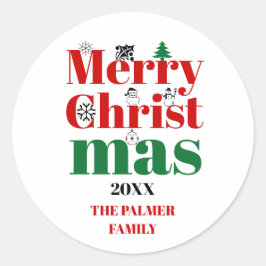 Vroege kersttypografie en  elementen ronde sticker