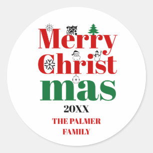 Vroege kersttypografie en elementen ronde sticker