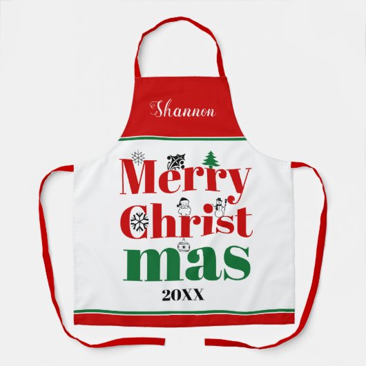 Vroege kersttypografie en  elementen schort (Voorkant)