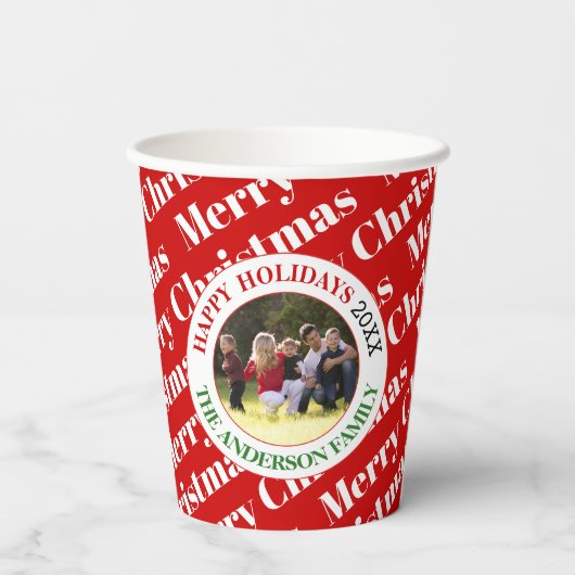 Vroege kersttypografie en fotovakantie papieren bekers (Achterkant)