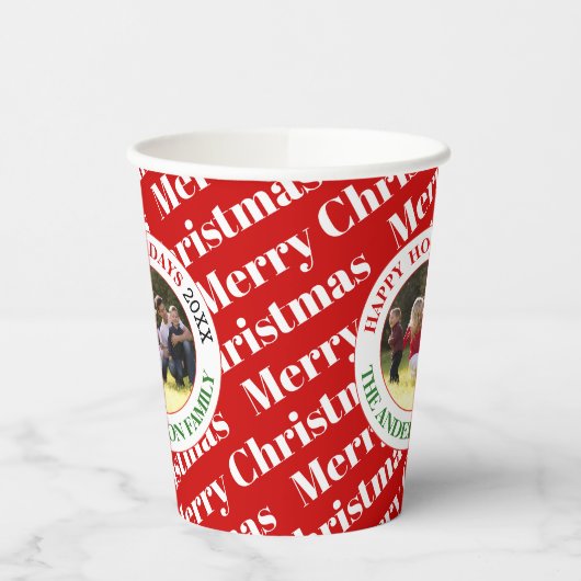 Vroege kersttypografie en fotovakantie papieren bekers (Links)