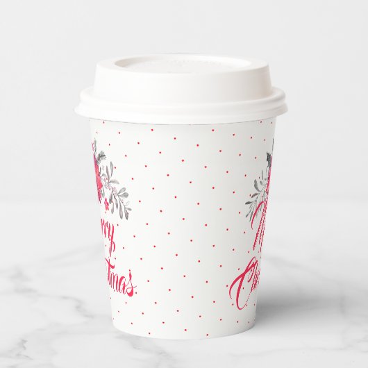 Vroege kersttypografie en kerstbloemen papieren bekers (Links)