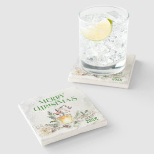 Vroege kersttypografie en kerstcadeautjes stenen onderzetter