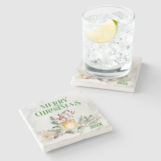 Vroege kersttypografie en kerstcadeautjes stenen onderzetter (Zijkant)