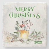 Vroege kersttypografie en kerstcadeautjes stenen onderzetter (Voorkant)