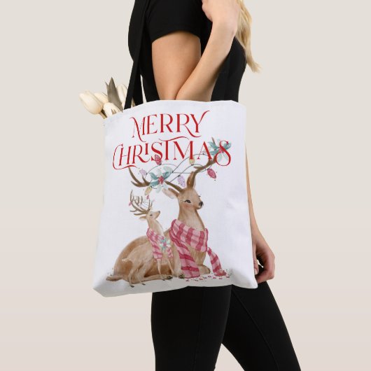 Vroege kersttypografie en kerstherten tote bag (Dichtbij)