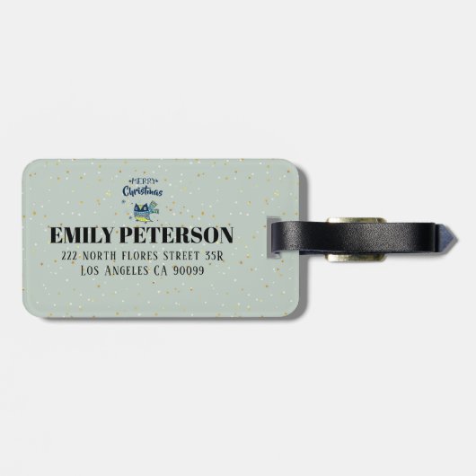 Vroege kersttypografie en kerstuil bagagelabel (Achterkant horizontaal)