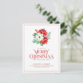 Vroege kersttypografie en poinsettia bouquet bedankkaart (Staand voorkant)
