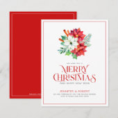 Vroege kersttypografie en poinsettia bouquet bedankkaart (Voorkant / Achterkant)