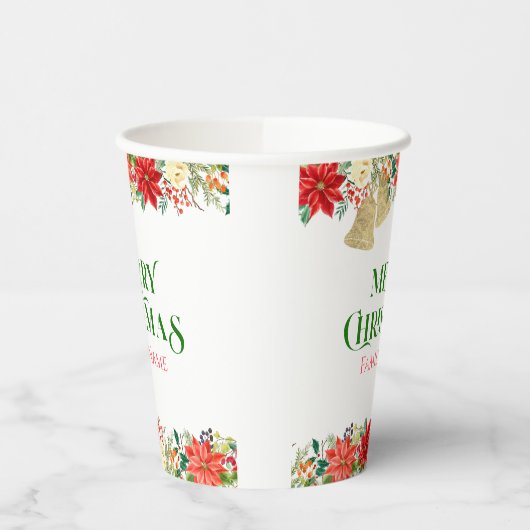 Vroege kersttypografie en poinsettia papieren bekers (Links)