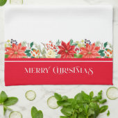 Vroege kersttypografie en poinsettiegrens theedoek (Gevouwen)