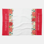 Vroege kersttypografie en poinsettiegrens theedoek (Horizontaal)