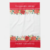 Vroege kersttypografie en poinsettiegrens theedoek (Verticaal)