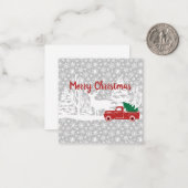 Vroege kerstwagen en hert notitiekaartje (Voorkant / Achterkant in situ)