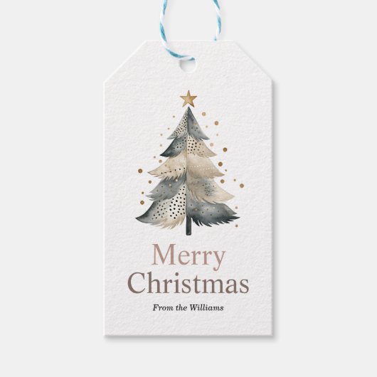 Vroege kerstwintervakantieboom cadeaulabel (Voorkant)