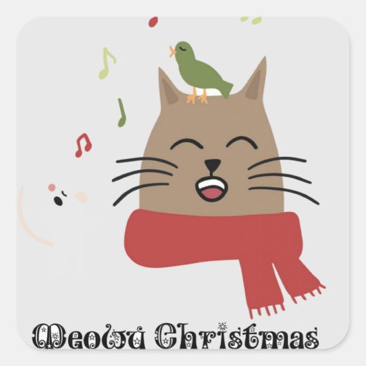 Vroege kerstzingende kat-Sticker Vierkante Sticker (Voorkant)