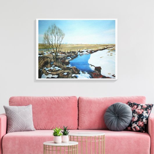Vroege lente in Villingaholt, IJsland. Canvas Afdruk (Insitu (Woonkamer))