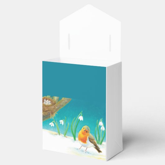 Vroege lente Nesting Red Robin Bird & Snowdruppels Bedankdoosjes (Geopend)